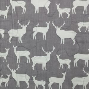 NEW BABY BLANKET Handmade Quilted Cotton 35x42 Reversible Gray Deer Fawn Fabric